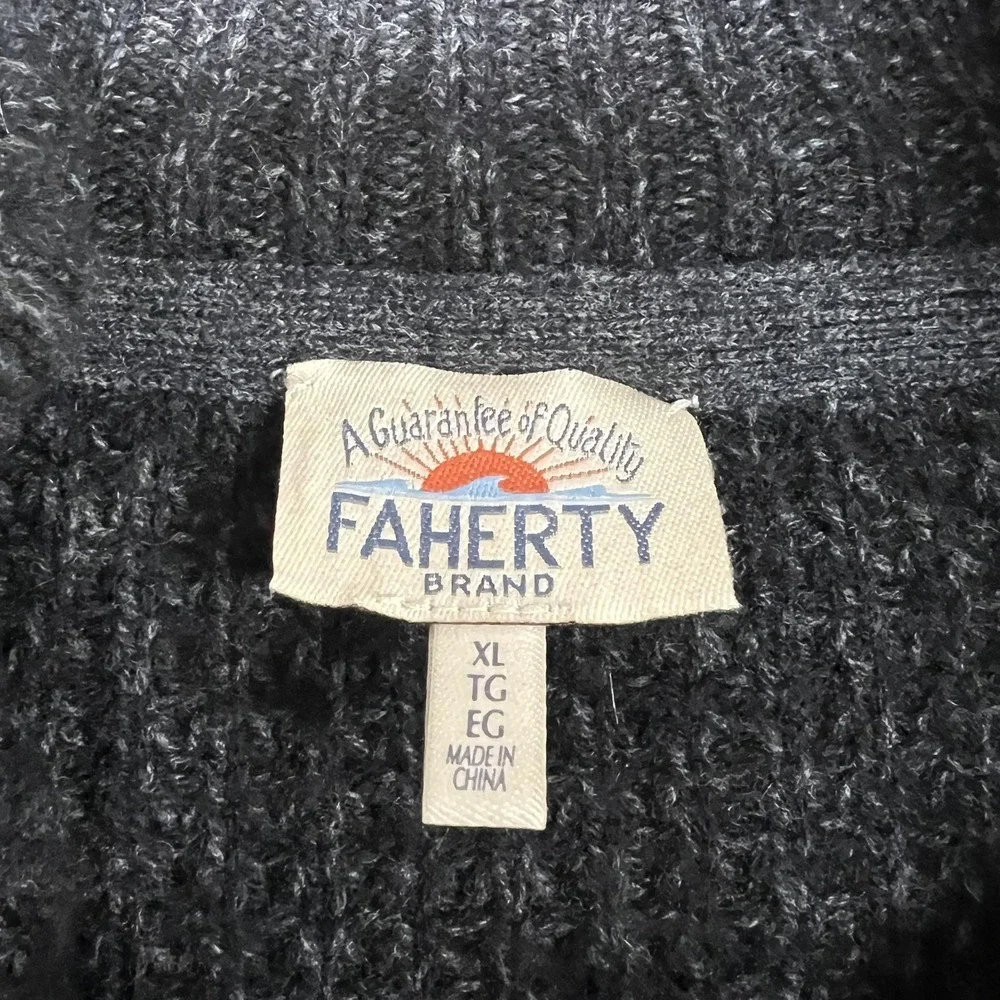 Faherty Sweater Mens XL Gray Wool Cashmere Henley Waffle Knit Heavy Pullover
